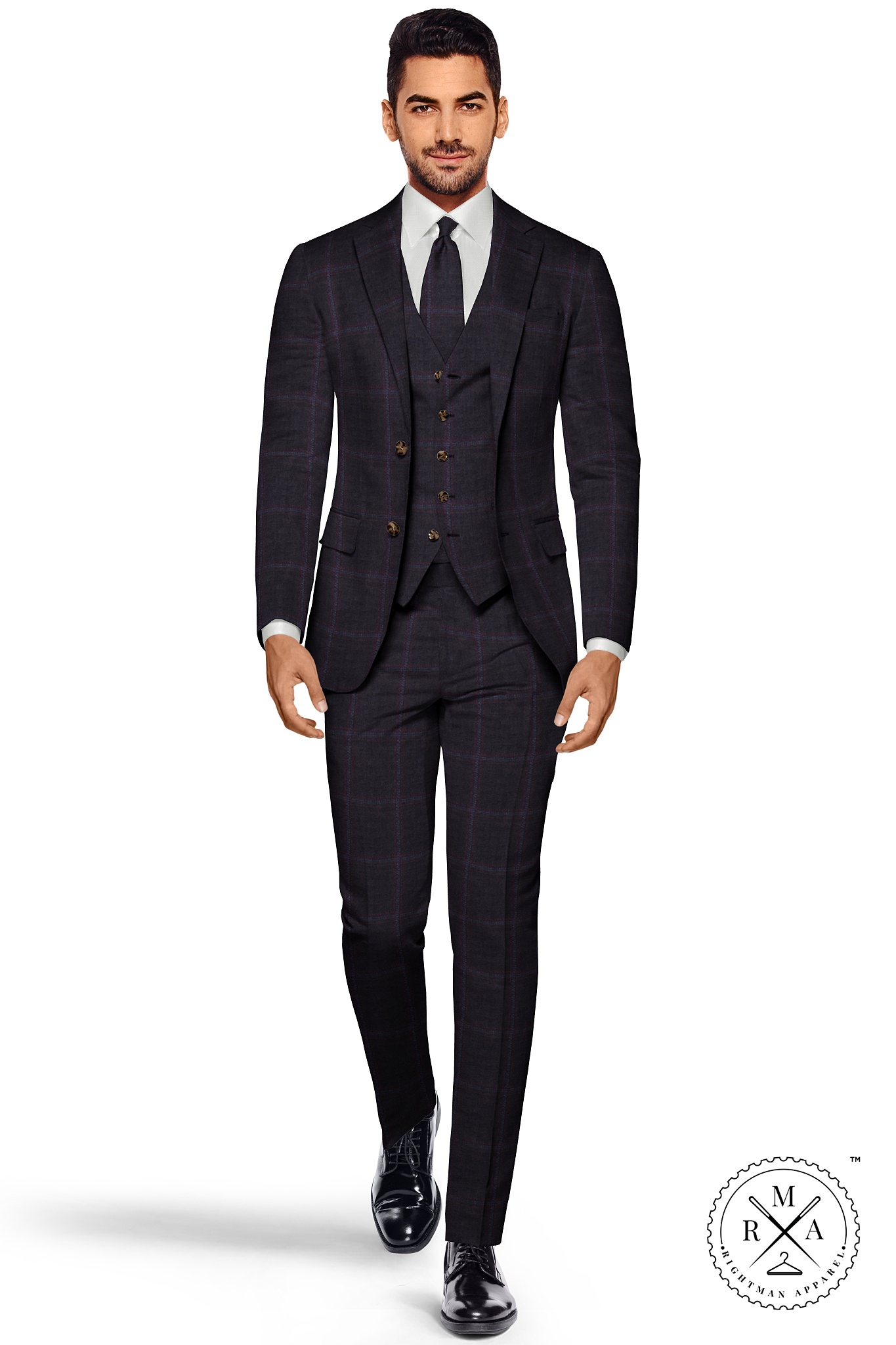 Plum Multiple Checks TR Three Piece Suit SU23